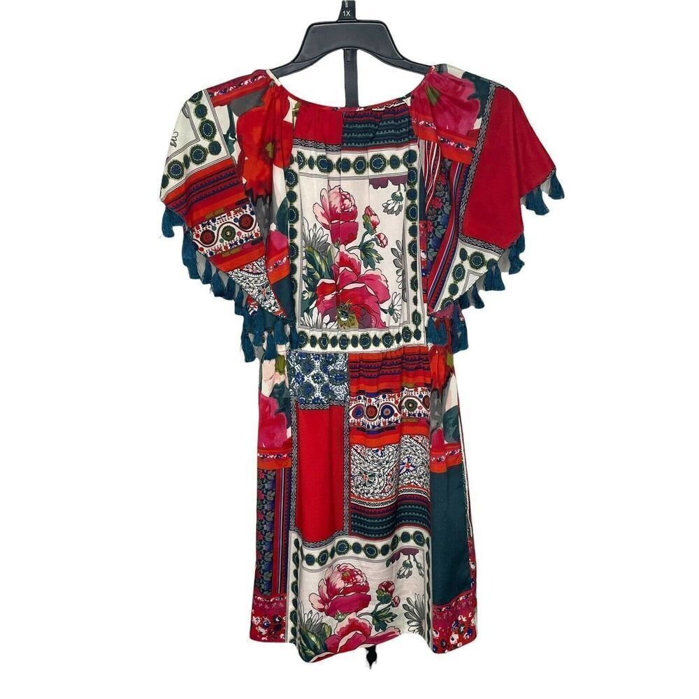 vanessa Virginia Anthropologie Persian Rose Floral Dress XS Tassel Trim lined - Picture 5 of 8